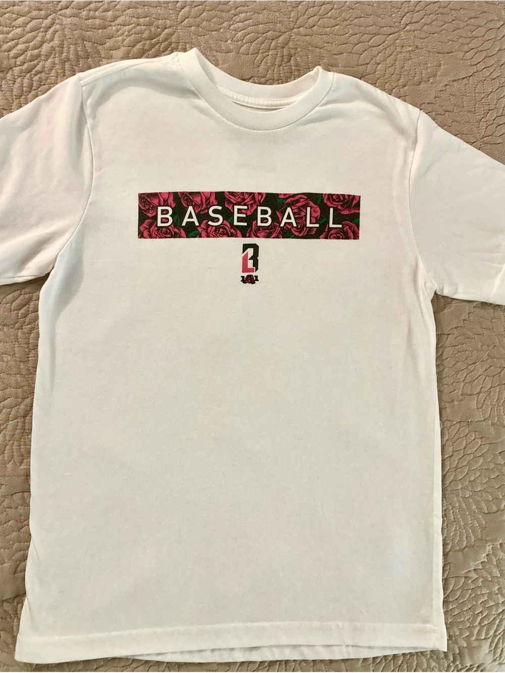 White Floral 'BASEBALL' Graphic Kids Tee